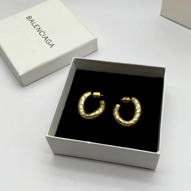Balenciaga Logo-Embossed C-Hoop Silver Gold Earrings