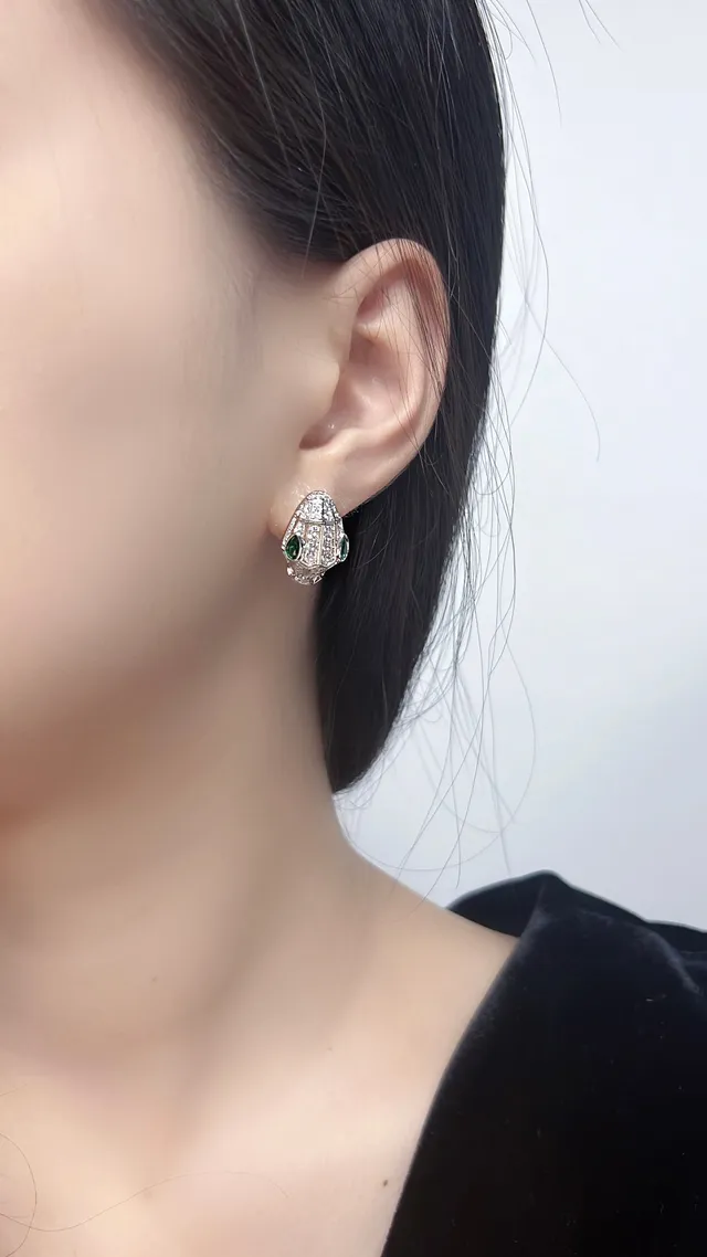 Bvlgari Serpenti Pavé Diamond and Emerald Snake-Head Earrings