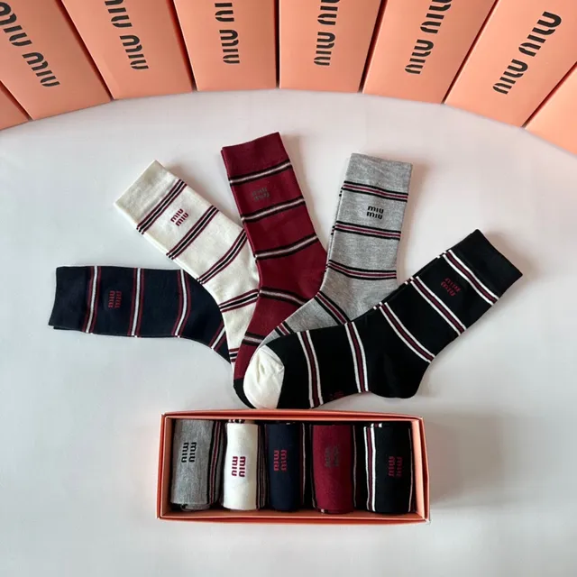 Miu Miu Striped Logo-Cuff Crew Socks