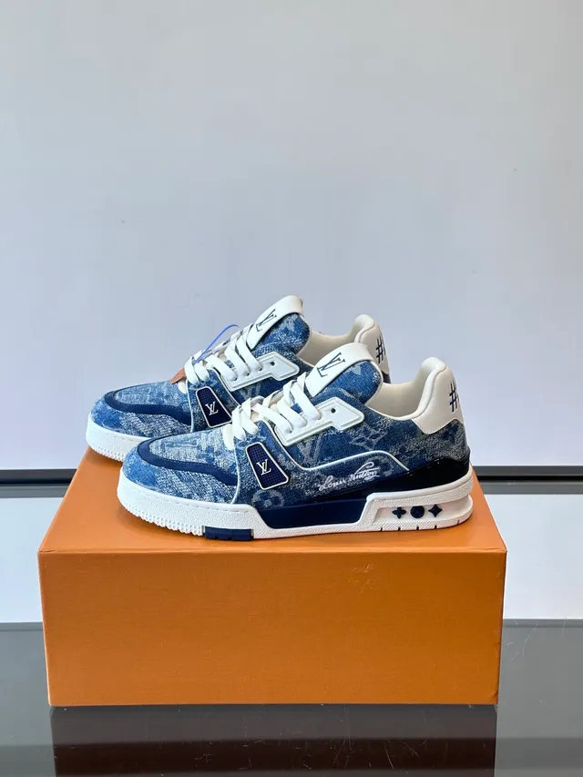 Louis Vuitton LV Trainer Blue White Denim Monogram Upper Chunky Midsole Lifestyle Sneakers