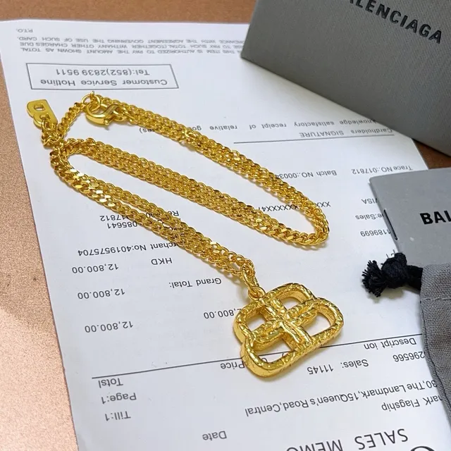 Balenciaga BB Interlocking Pendant Gold Chain Necklace