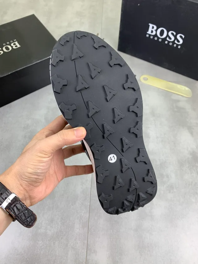 Hugo Boss Black White Slip-On Glossy Stripe Detail Lifestyle Sneakers