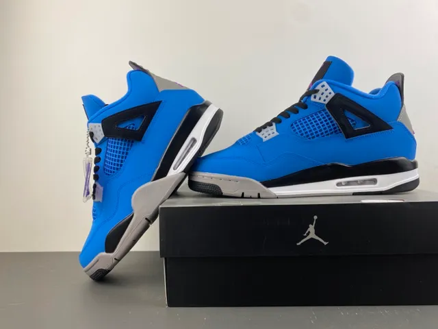 Air Jordan 4 Bright Blue Black Gray Basketball Shoes