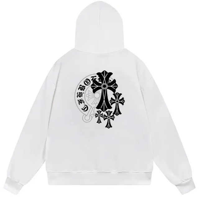 Chrome Hearts Black White Oversized Fit Graphic-Back Hoodie