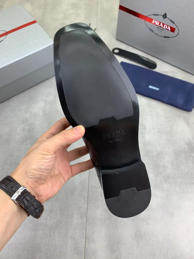 Prada Black Polished Leather Cap Toe Oxford Shoes