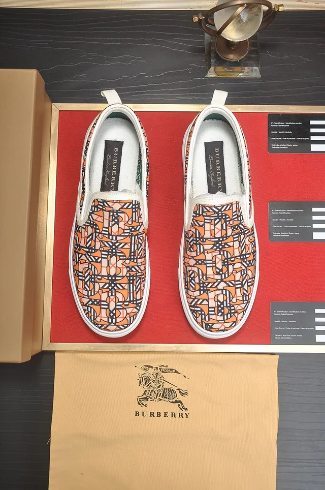 Burberry Orange White Slip-On Platform Sole Lifestyle Sneakers