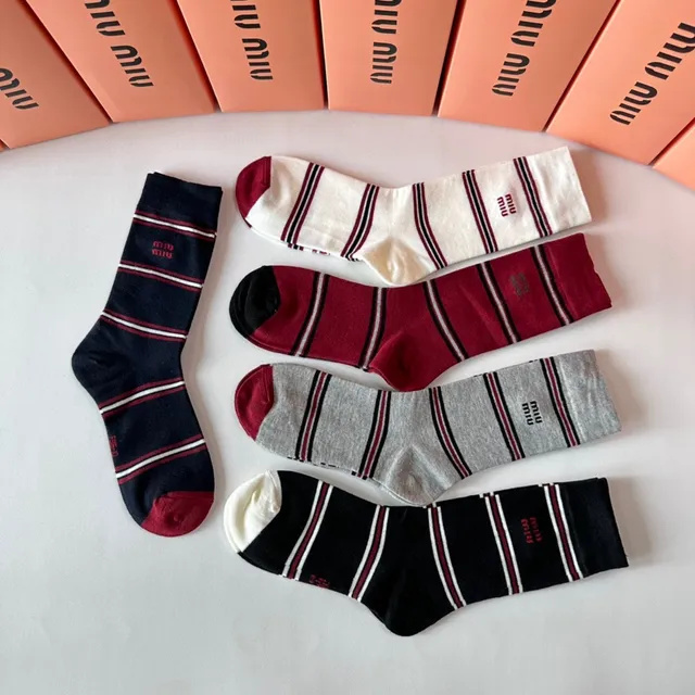 Miu Miu Striped Logo-Cuff Crew Socks