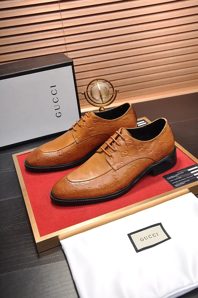 Gucci Monogram-Embossed Tan Cap-Toe Oxford Shoes