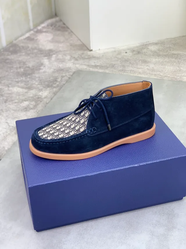Dior Navy Suede Oblique Jacquard Lace-Up Boat Shoe
