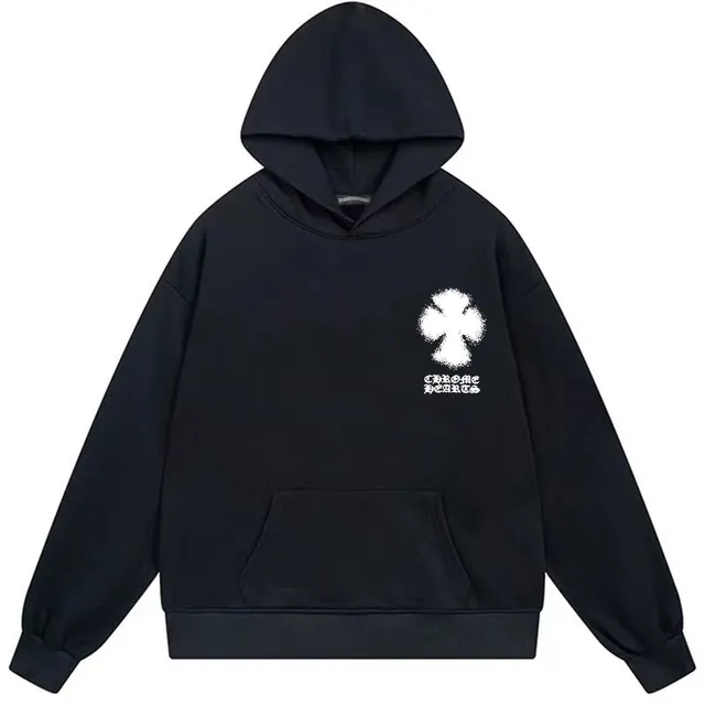 Chrome Hearts Black White Oversized Fit Screen-Printed Back Graphic Hoodie