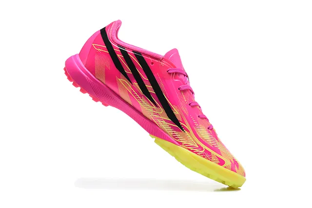 Adidas Pink Yellow Low-Profile Synthetic Upper Asymmetrical Lacing Artificial-Grass Soccer Shoes