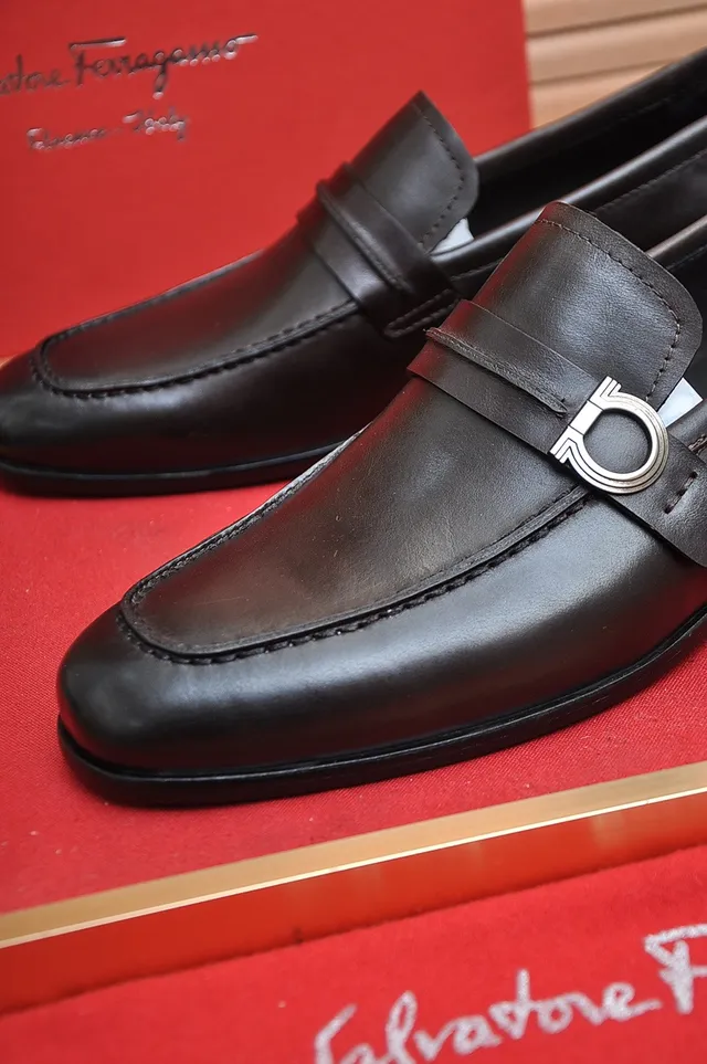 Salvatore Ferragamo Gancini Black Leather Loafers