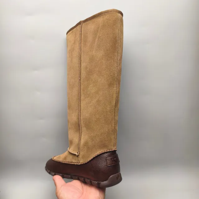 Tan and Brown Suede Two-Tone Knee Boot