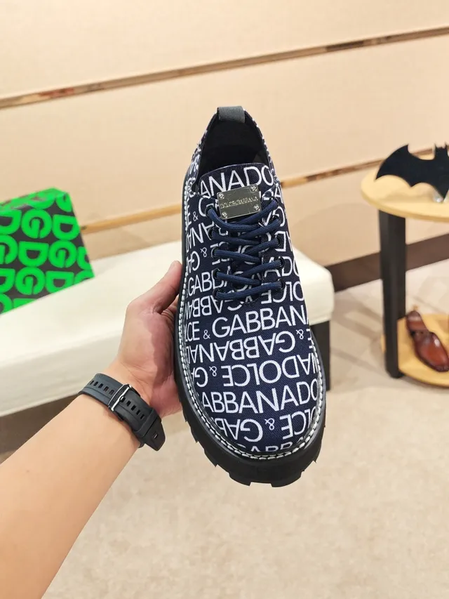 Dolce & Gabbana Navy Black Monogram-Print Platform Sole Chunky Sneakers