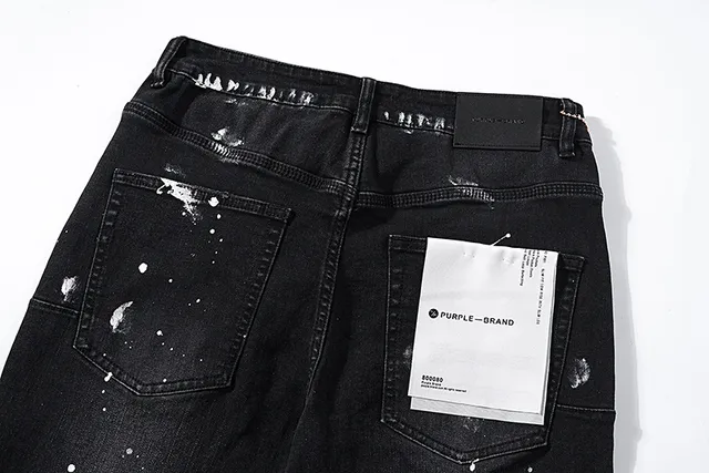 Purple Brand Distressed Paint-Splattered Black Denim Jeans