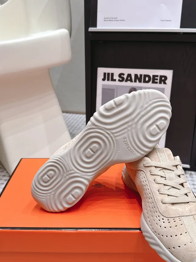 Jil Sander Beige Perforated Suede Sneaker