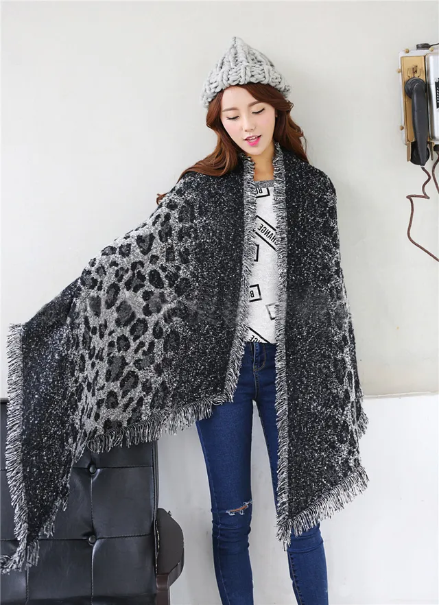 Gray Black Leopard-Print Woven Scarve