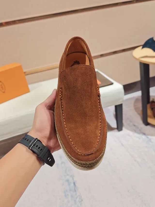 Brown Beige Suede Upper Woven Jute Midsole Band Loafer