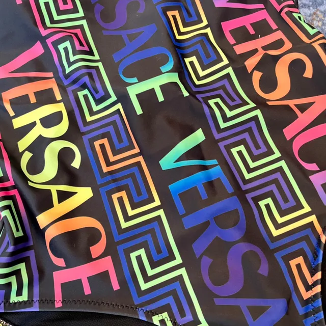Versace Black Multicolor Square-Neck Thin-Strap Swimwear