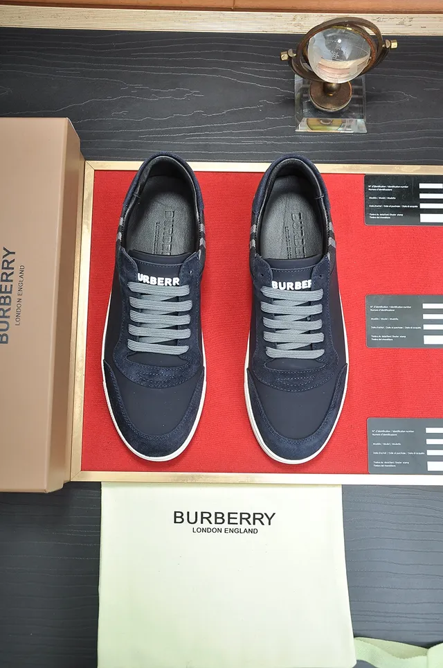 Burberry Navy White Suede And Leather Check Panel Lifestyle Sneakers