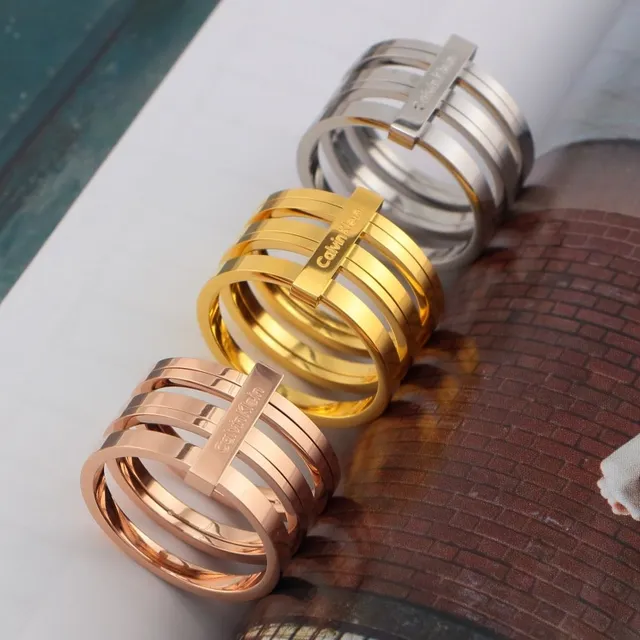 Calvin Klein Multi-Band Engraved Logo Ring