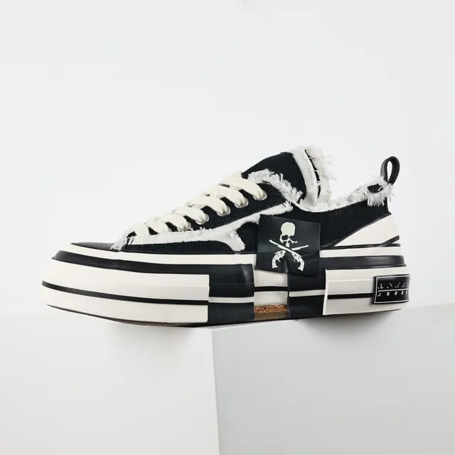 Converse Black White Frayed Raw-Edge Canvas Layered Midsole Lifestyle Sneakers
