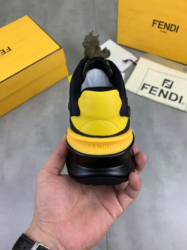Fendi Black Yellow FF Monogram Canvas Neoprene Overlays Chunky Sneakers