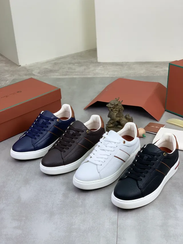 Loro Piana Navy Leather Perforated Toe Lifestyle Sneaker