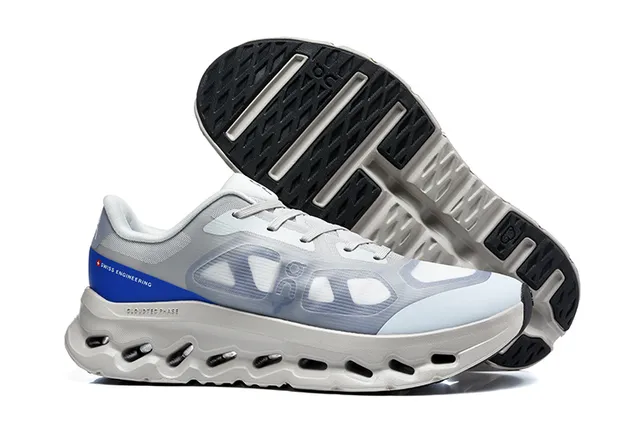 On Black White Engineered Mesh Upper Open Hexagonal CloudTec Pods Running Shoes