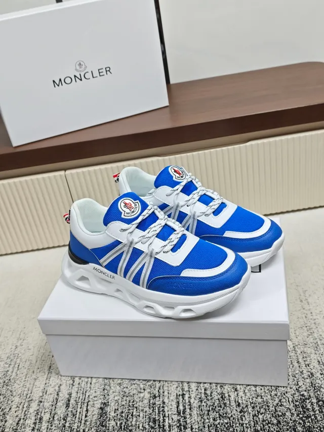 Moncler Blue White Open-Lattice Midsole Triple Silver Strap Overlay Lifestyle Sneakers