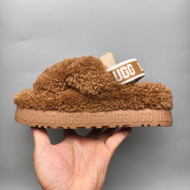 UGG Tasman Chestnut Brown Plush Shearling Cross-Strap Slippers