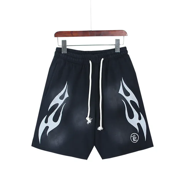 Black Gradient Flame Graphic Drawstring Waist Shorts