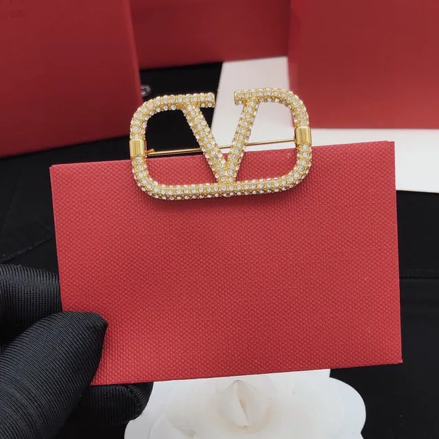 Valentino Gold Black Pavé-Crystal VLOGO Monogram Brooch