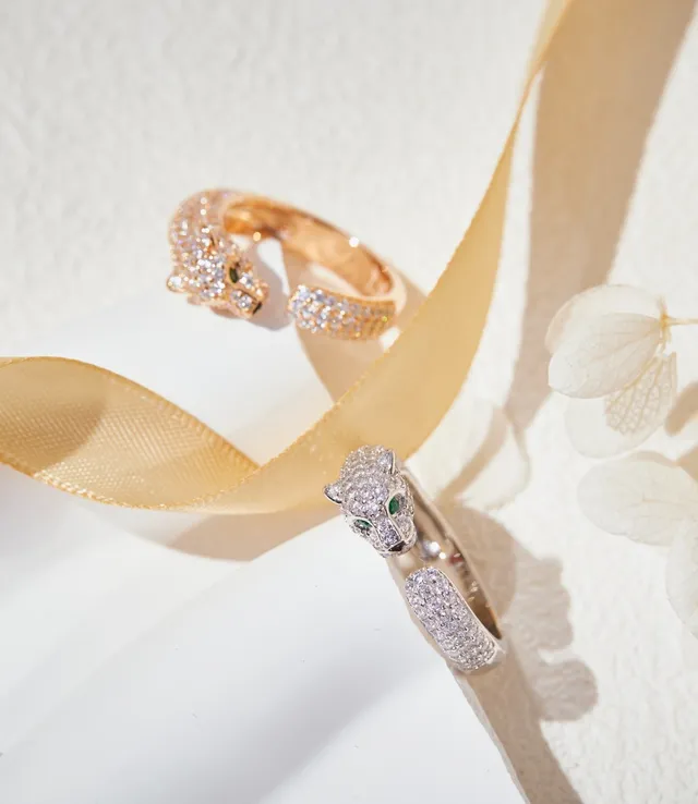 Cartier Panthère Panther Head Pavé Diamond Emerald Eye Open Ring