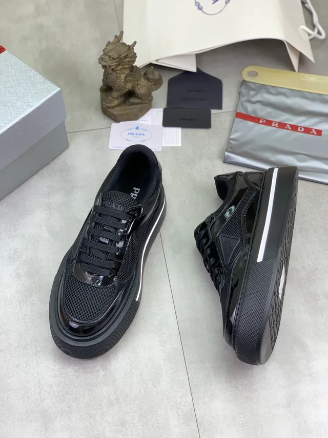 Prada Cloudbust Black Patent and Mesh Chunky Sneakers