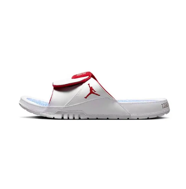 Air Jordan White Red Leather-Like Upper Textured Rubber Outsole Slippers