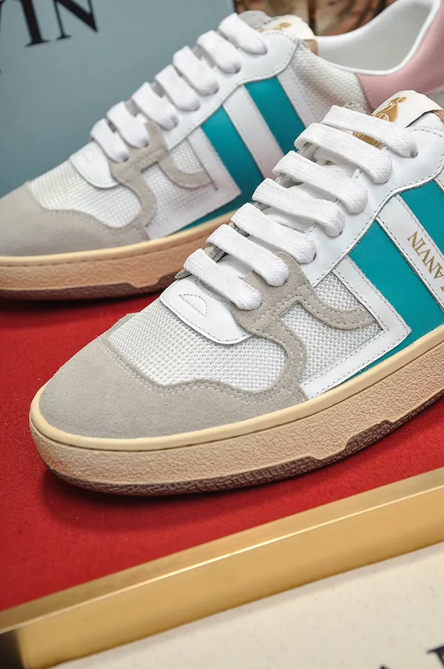 Lanvin White Blue Layered Mesh And Suede Upper Dual-Tone Side Stripe Lifestyle Sneakers