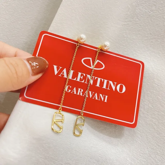 Valentino VLTN Pearl Stud Chain Dangling Earrings