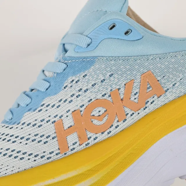 Hoka Blue Yellow Engineered Mesh Upper Stacked Midsole Running Shoes