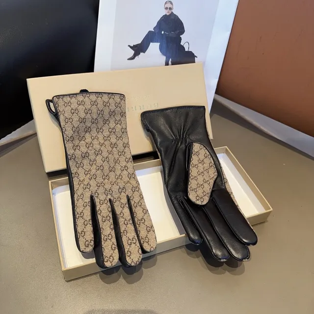 Gucci GG Monogram Canvas and Leather Gloves