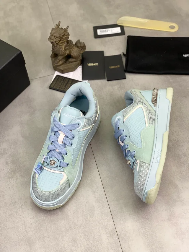 Versace Blue Purple Greca-Patterned Panels Medusa Hardware Lifestyle Sneakers