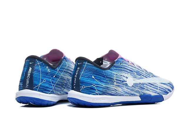 Nike Mercurial Blue White Low-Cut Synthetic Upper Graphic Wave-and-Circuit Print Indoor Soccer Shoes