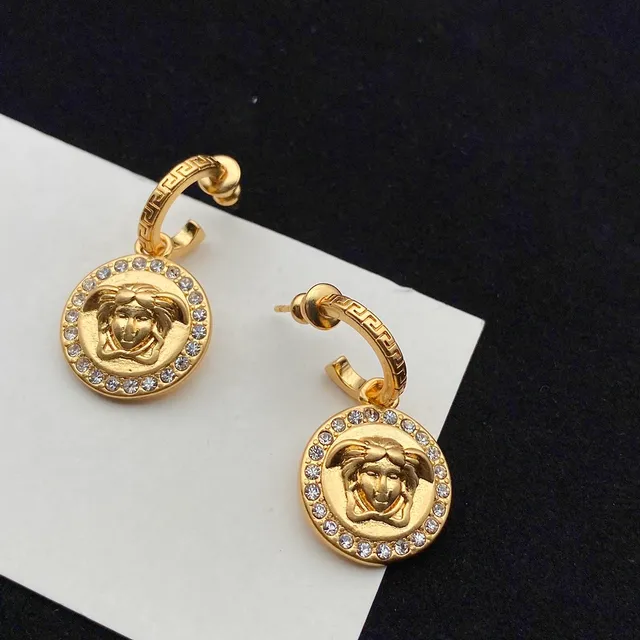 Versace Medusa Icon Gold-Tone Crystal Pendant Earrings