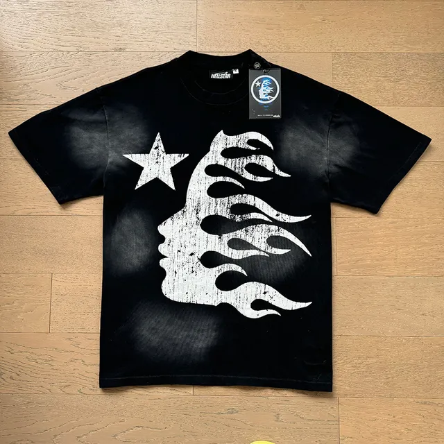 Hellstar Flame Profile Distressed Print Oversized T-Shirt
