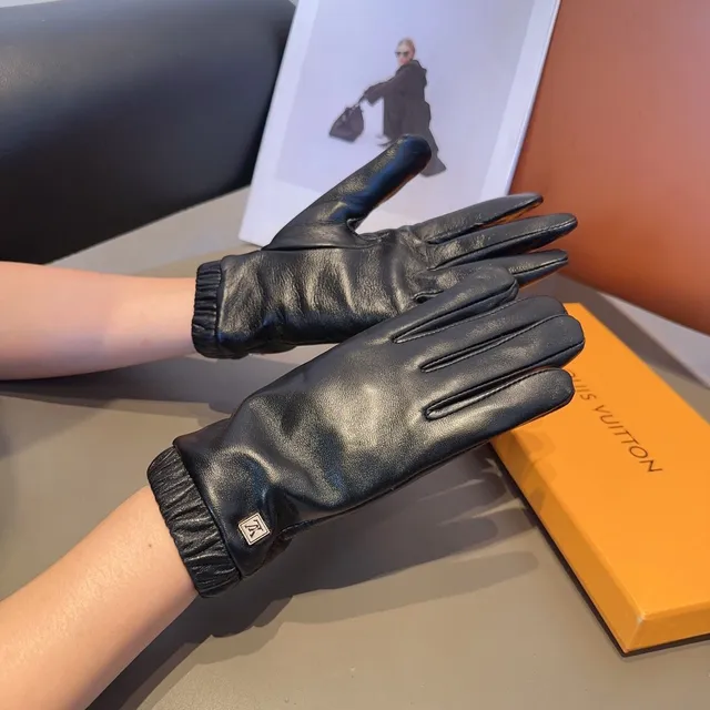 Louis Vuitton Black Ruched Elastic Cuff Leather Gloves