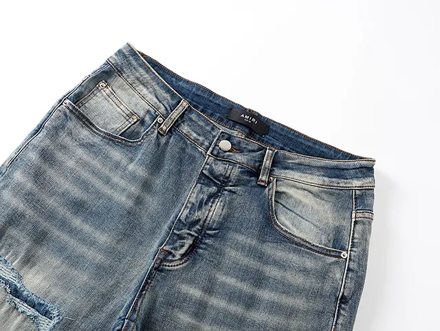 Amiri Blue White Distressed Graphic-Print Jeans