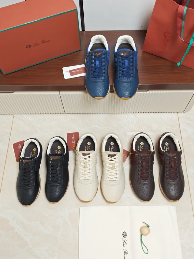 Loro Piana Black Textured Leather and Suede Sneaker