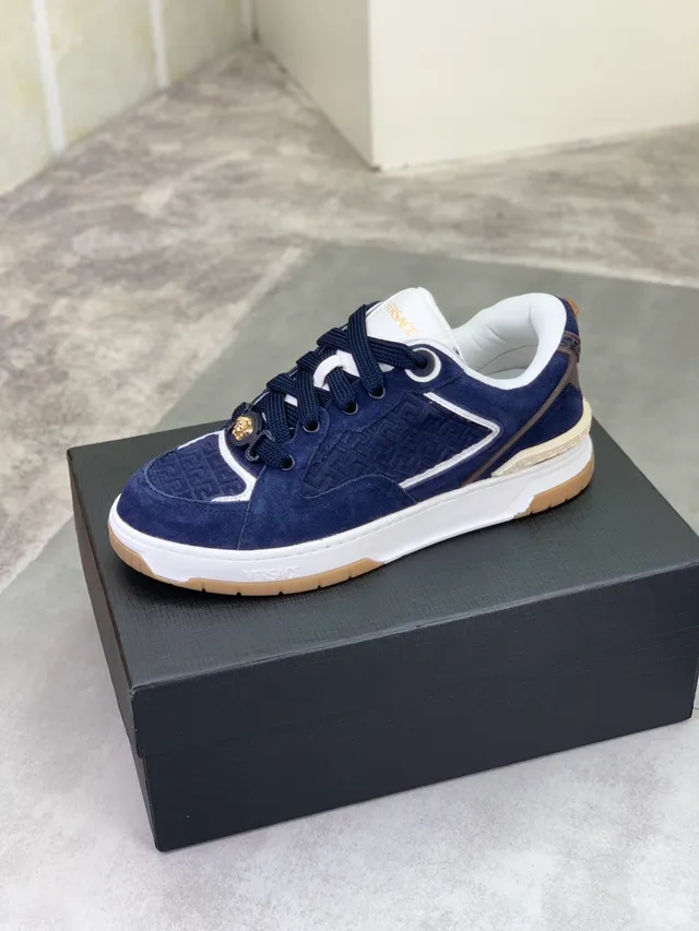 Versace Odissea Navy Suede Greca Pattern Chunky Sneakers
