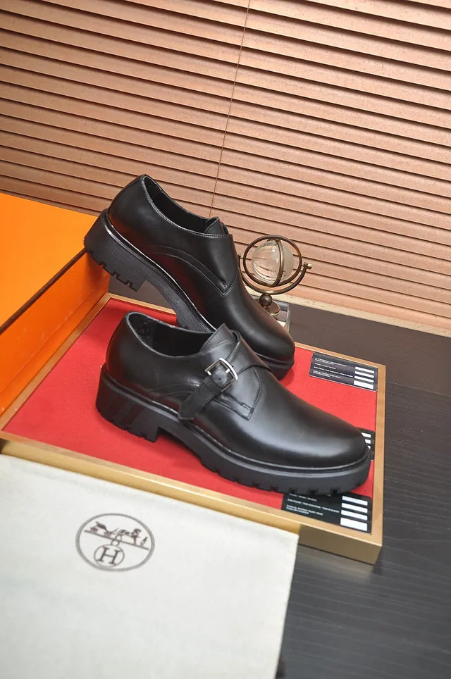 Hermès Black Single Strap Buckle Closure Monk Shoes