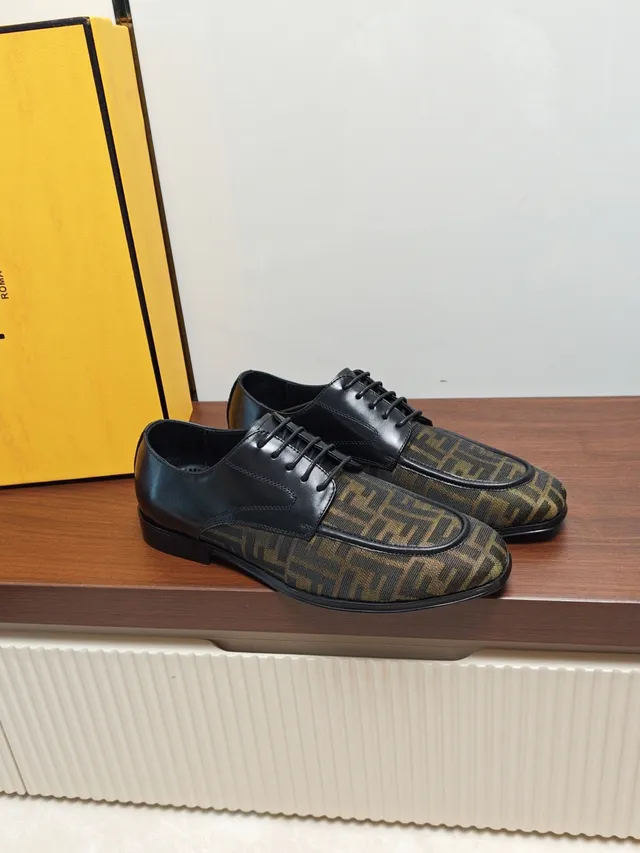 Fendi FF Monogram Black and Brown Cap-Toe Oxford Shoes
